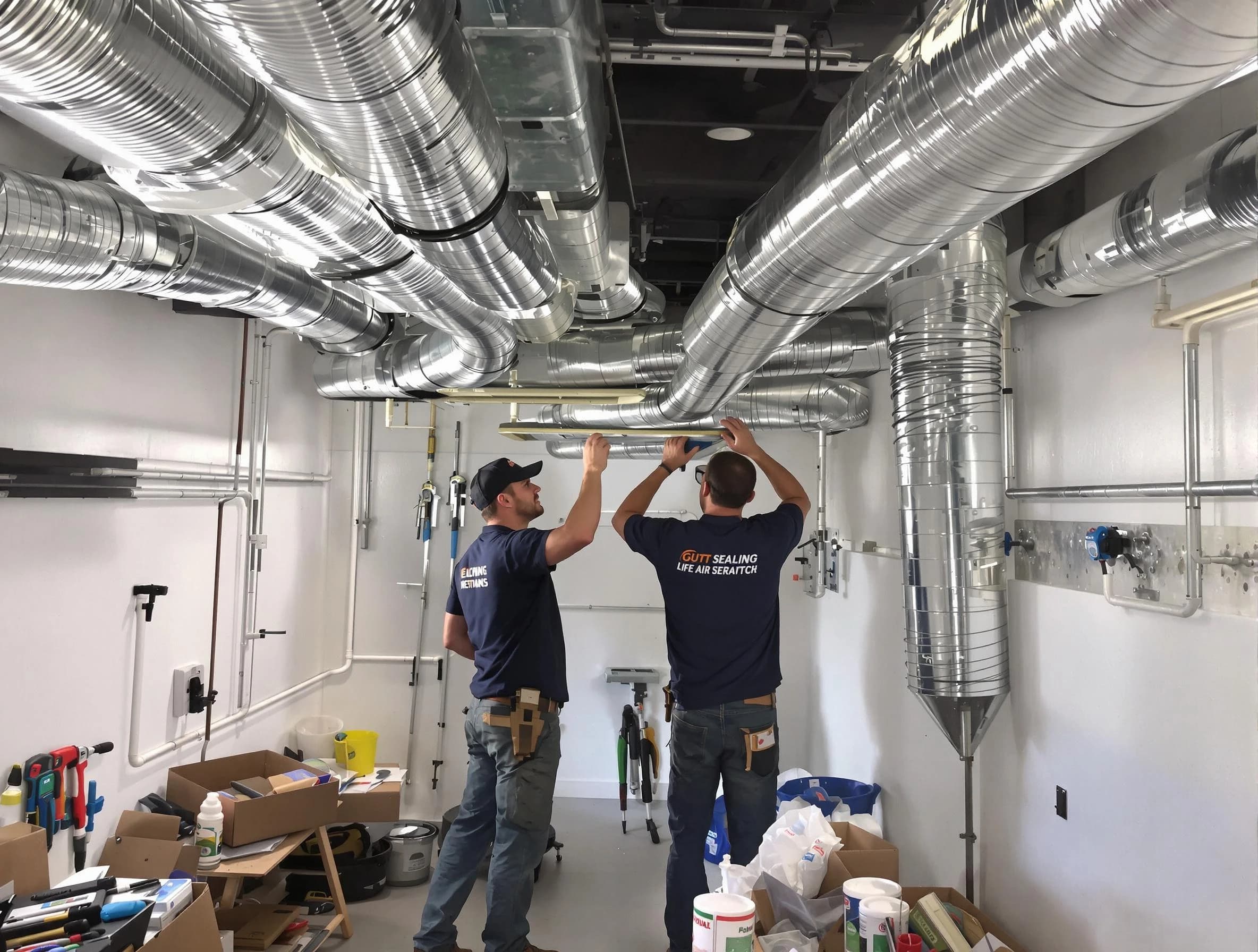 North Providence Air Duct Cleaning technician applying professional duct sealing solutions in North Providence