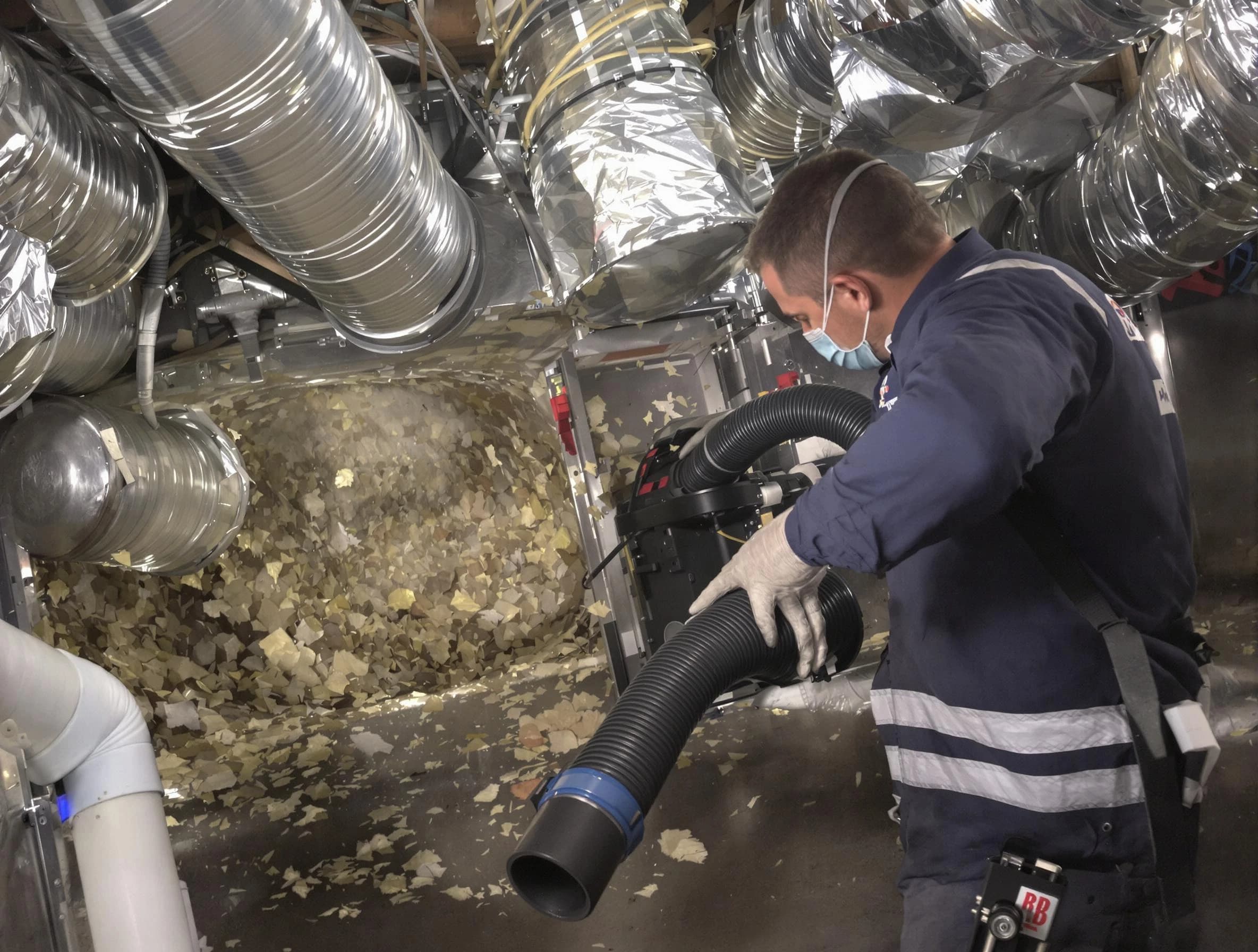 North Providence Air Duct Cleaning specialist operating negative pressure cleaning equipment for thorough duct maintenance in North Providence
