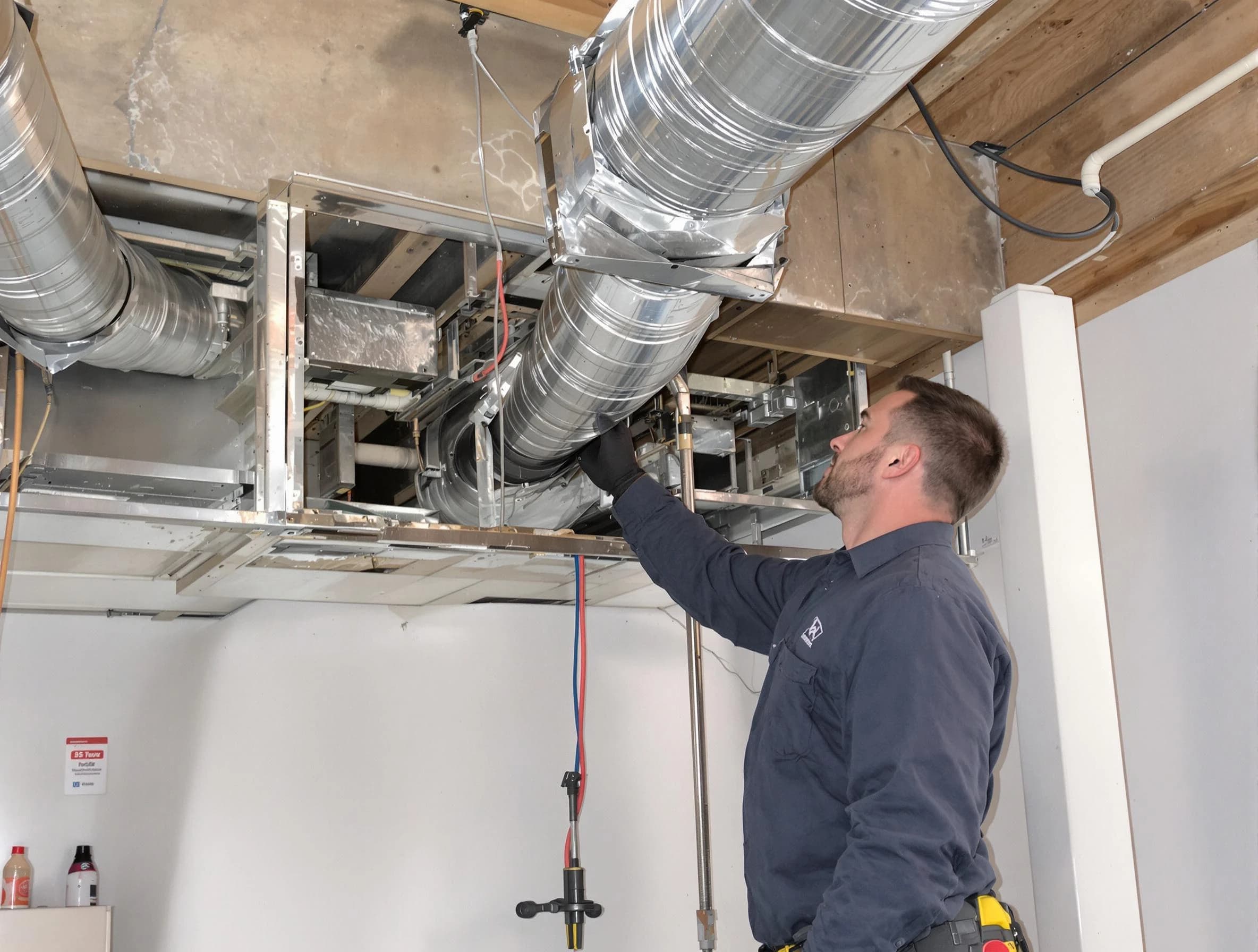 North Providence Air Duct Cleaning technician performing professional air duct repair using specialized tools in North Providence
