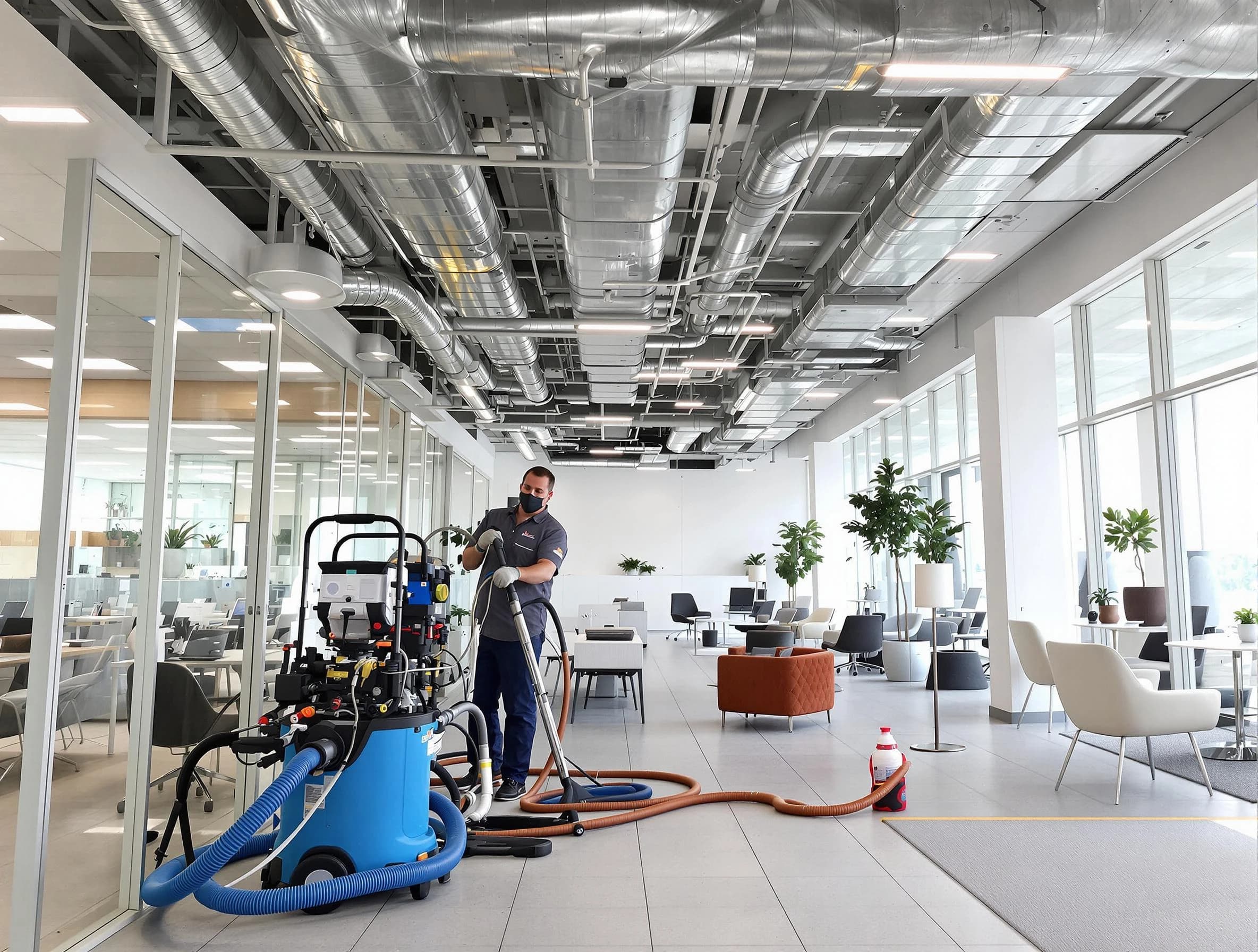 North Providence Air Duct Cleaning team conducting comprehensive commercial duct cleaning at a business location in North Providence