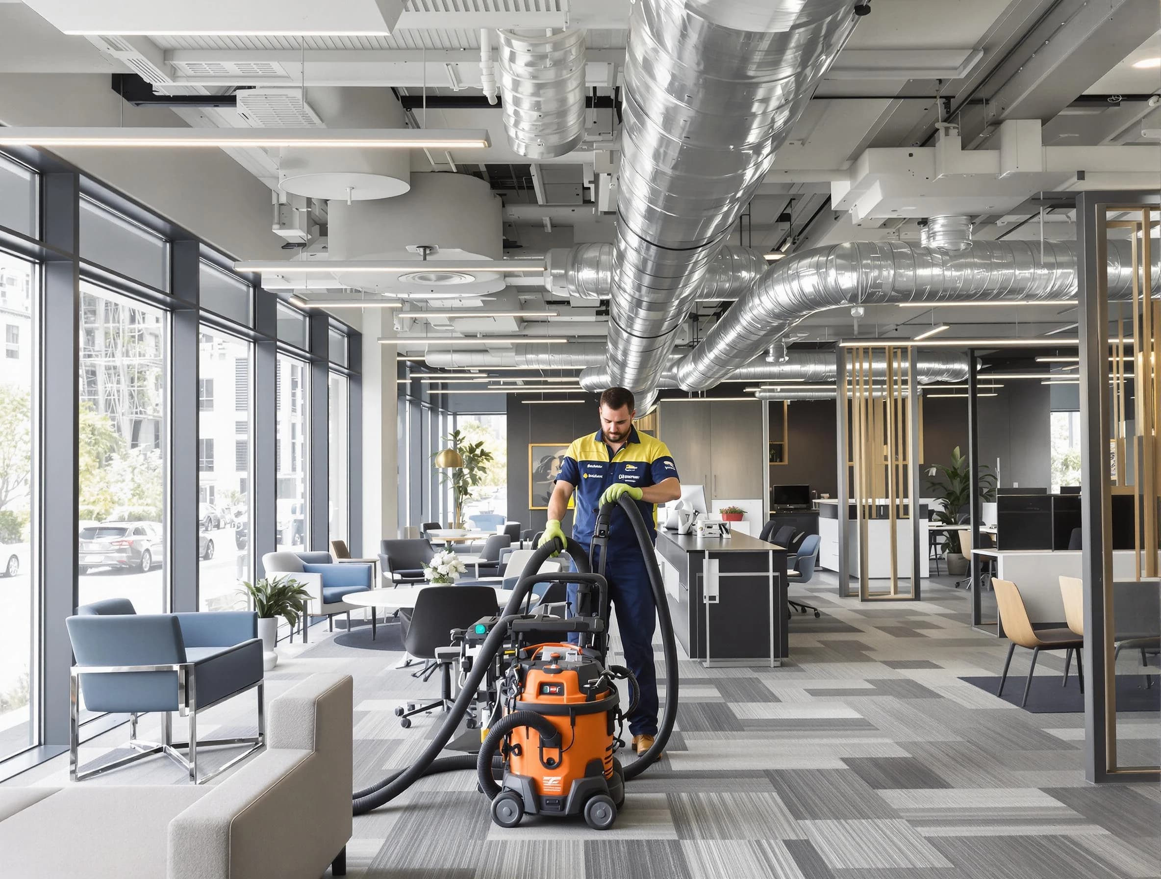 North Providence Air Duct Cleaning team performing thorough commercial duct cleaning at a North Providence business center