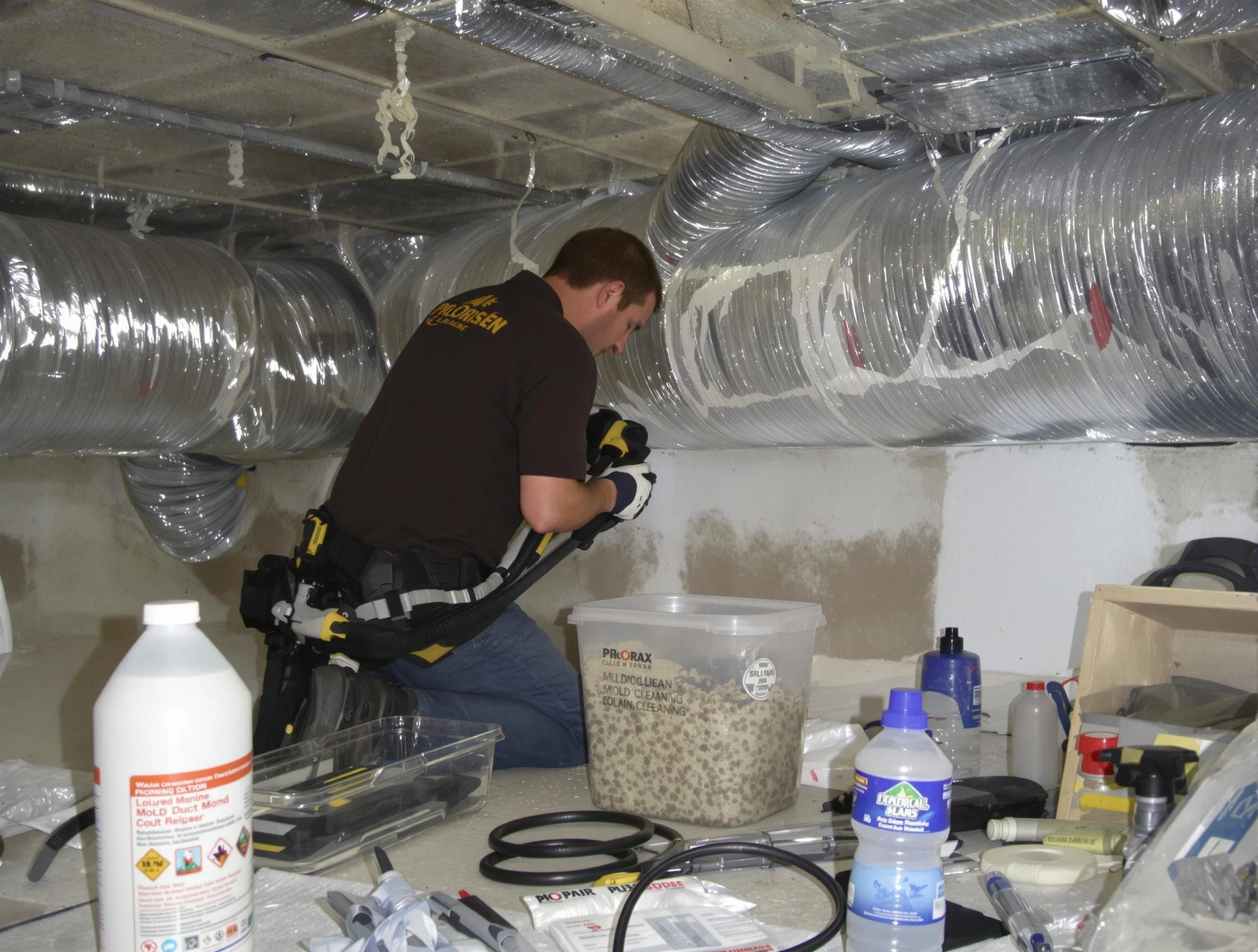 North Providence Air Duct Cleaning specialist performing professional mold removal from air ducts in North Providence