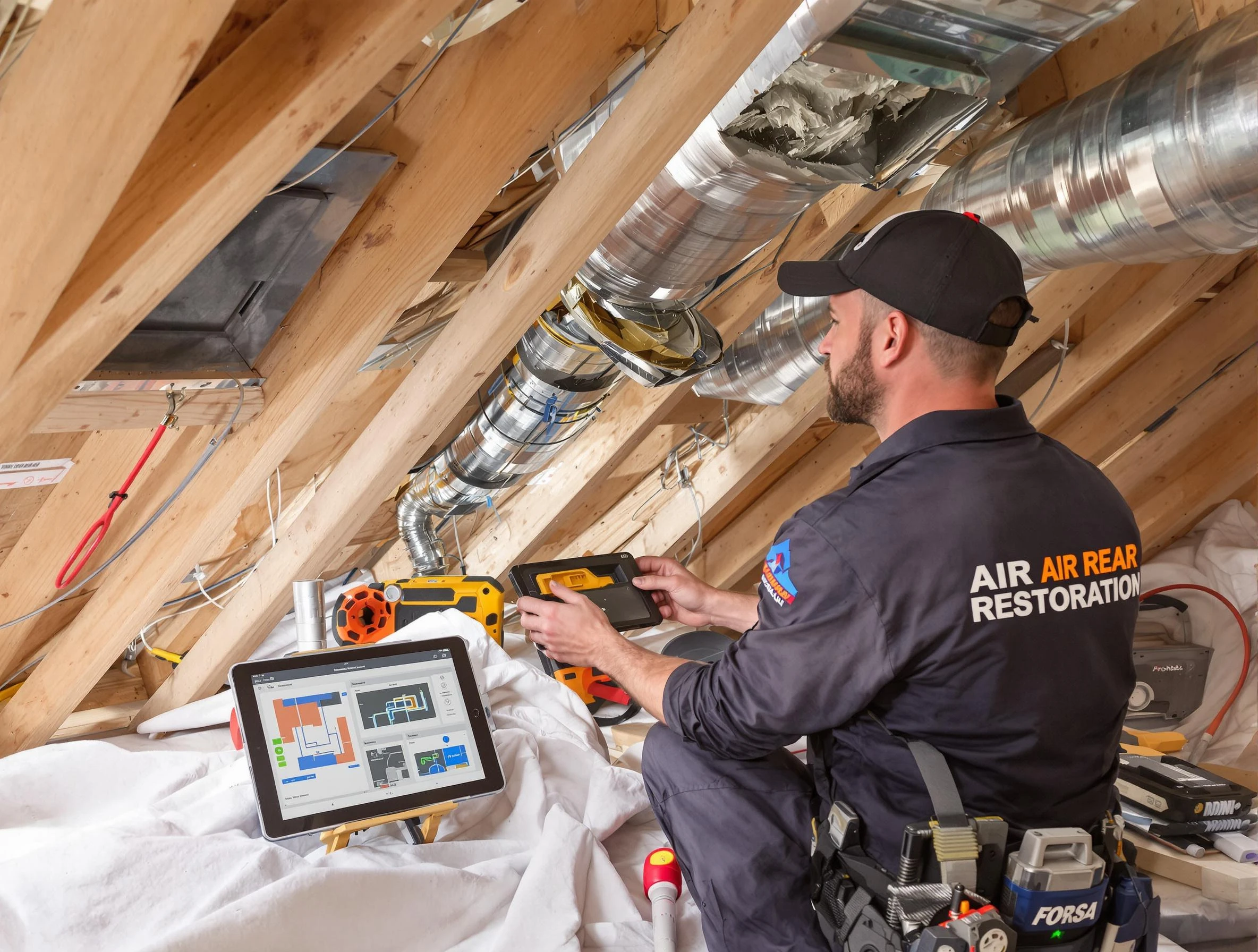 North Providence Air Duct Cleaning technician performing precise duct repair work in North Providence