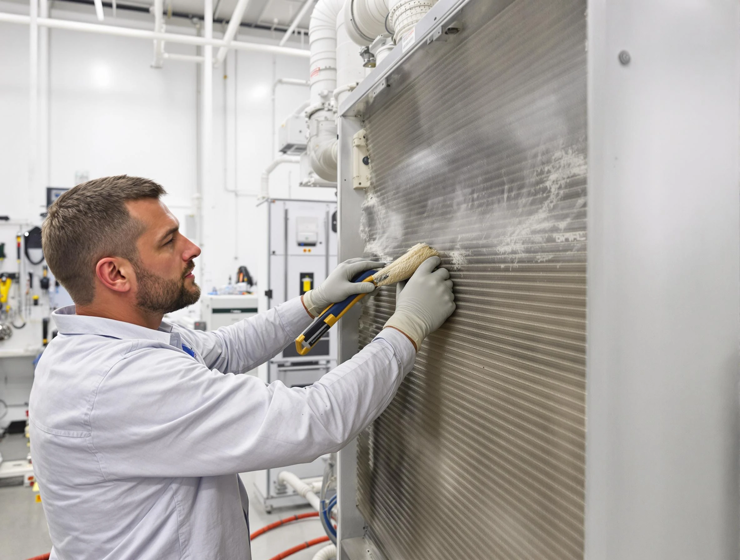North Providence Air Duct Cleaning technician performing precision commercial coil cleaning at a North Providence business