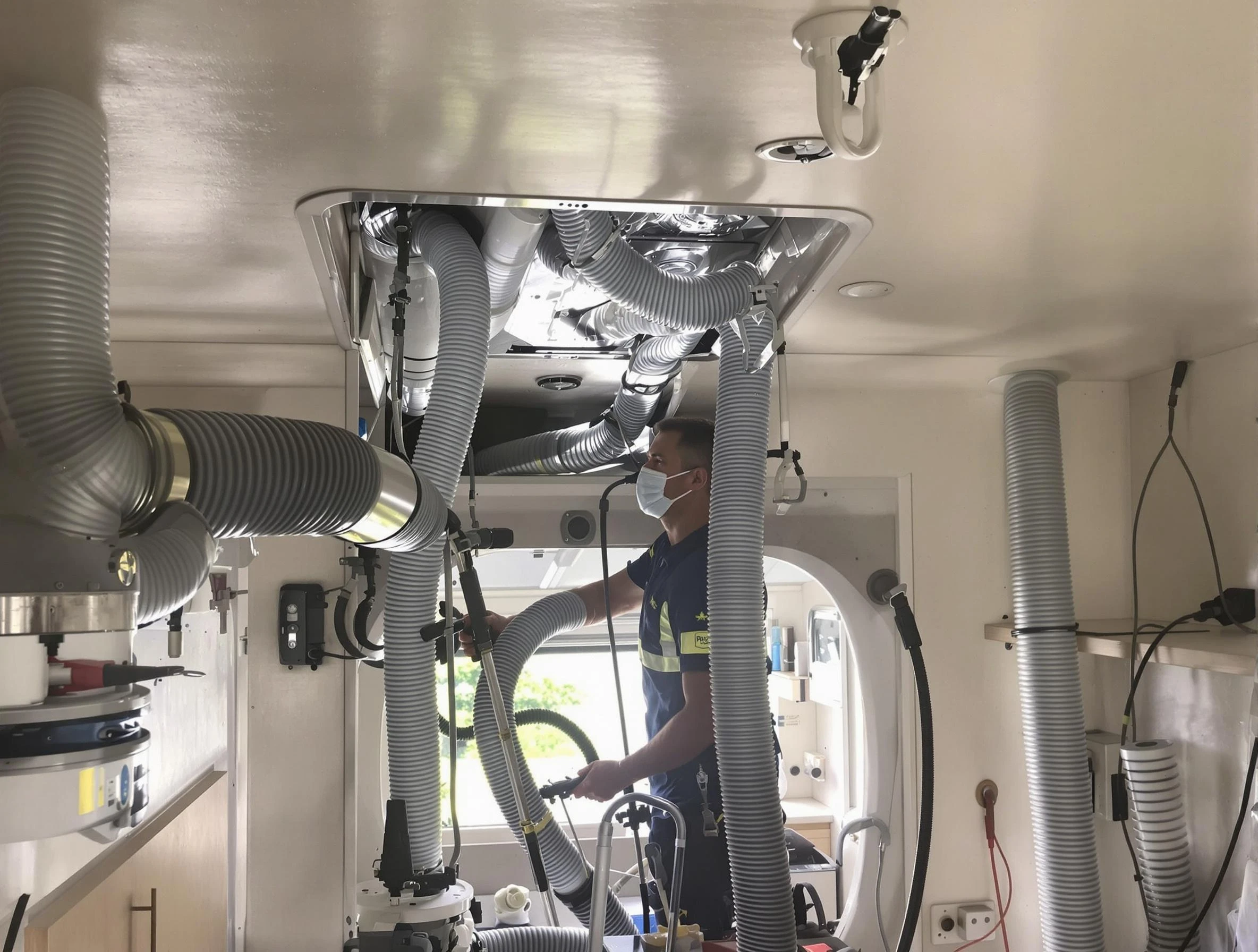 North Providence Air Duct Cleaning specialist performing precise mobile home duct cleaning in North Providence